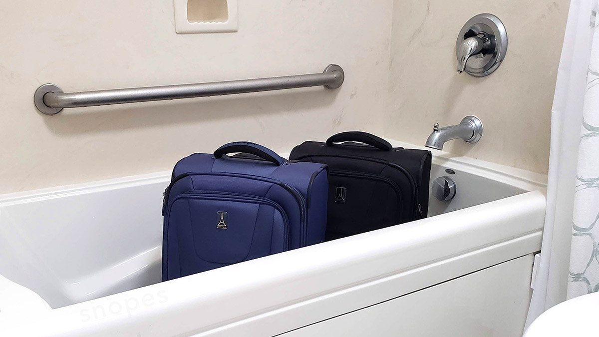 An ad promised a hotel trick for luggage going in the bath tub ASAP.
