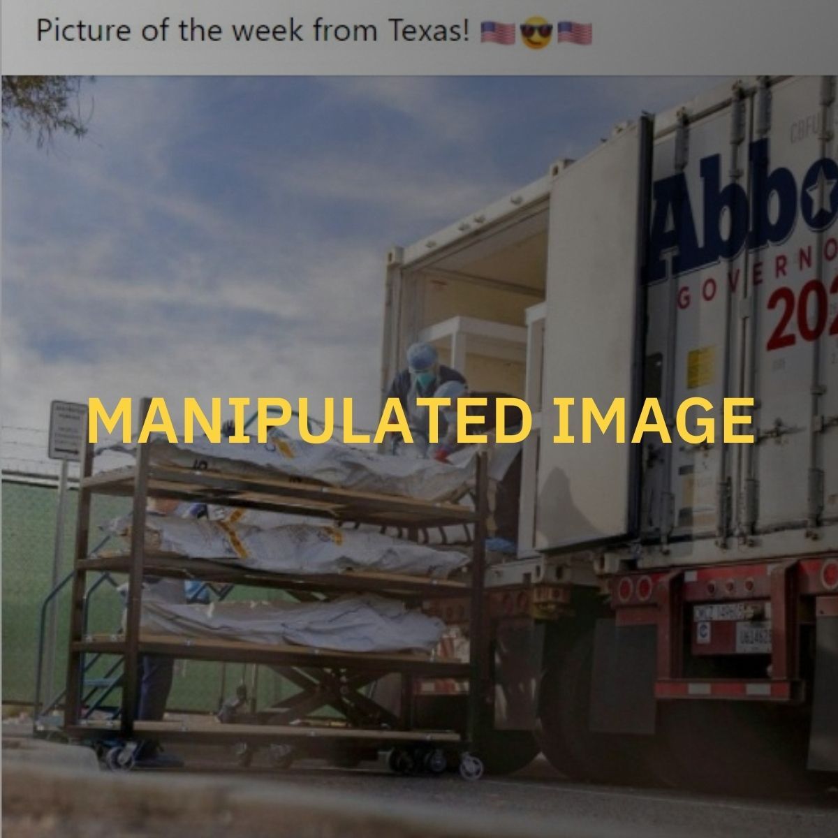 Body bags transported in Gov. Abbot campaign truck (manipulated image)