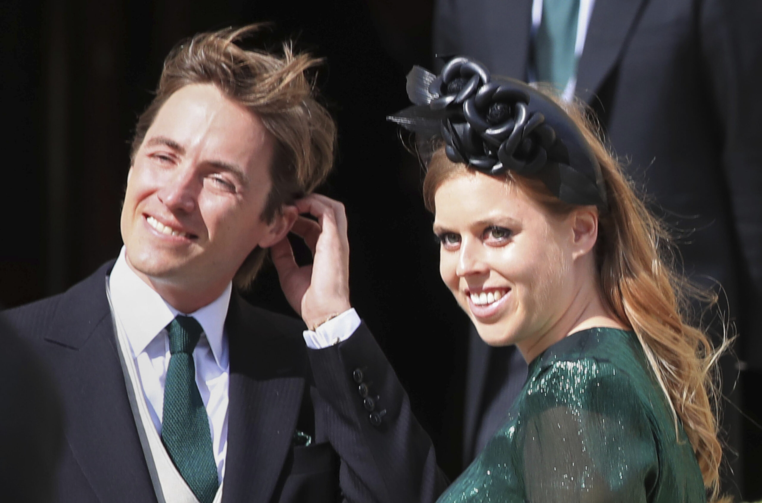 FILE - In this Aug. 31, 2019 file photo, Princess Beatrice and her husband Edoardo Mapelli Mozzi attend the wedding of Ellie Goulding and Caspar Jopling, in York, England. Princess Beatrice and her husband Edoardo Mapelli Mozzi announced the birth of a daughter, Buckingham Palace said Monday, Sept. 20, 2021. The baby, who was born on Saturday at London's Chelsea and Westminster Hospital, weighed 6 pounds and 2 ounces (2.78 kilos). Her name was not immediately revealed. (Peter Byrne/PA via AP, File)