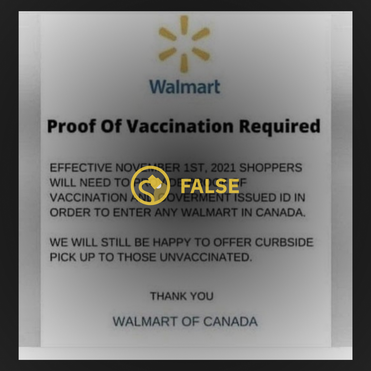 Walmart Canada - Proof of Vaccination Required (Meme)