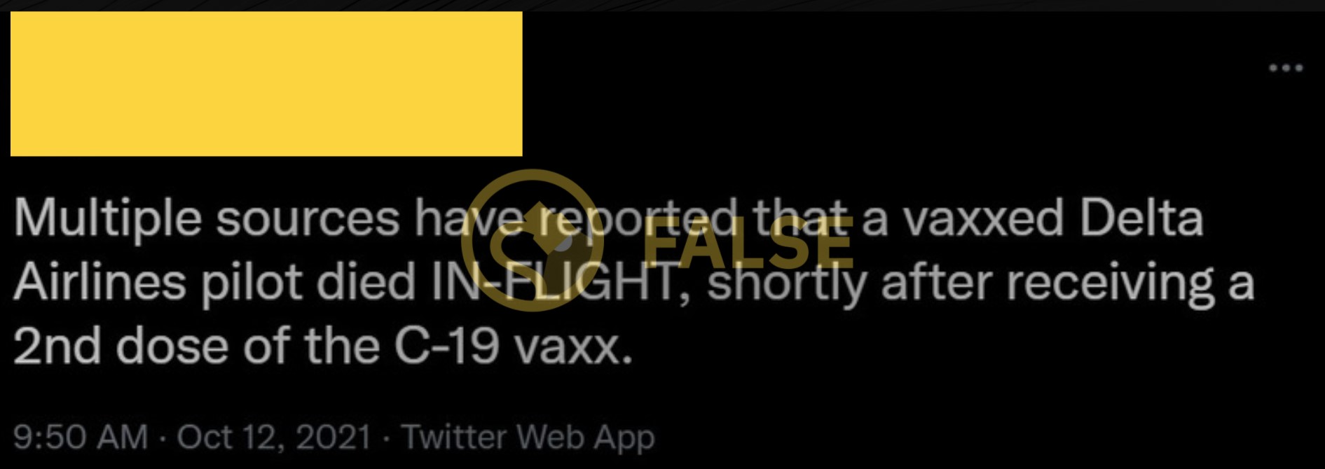 MEME: Multiple sources have reported that a vaxxed Delta Airlines pilot died IN-FLIGHT, shortly after receiving a 2nd dose of the C-19 vaxx.
