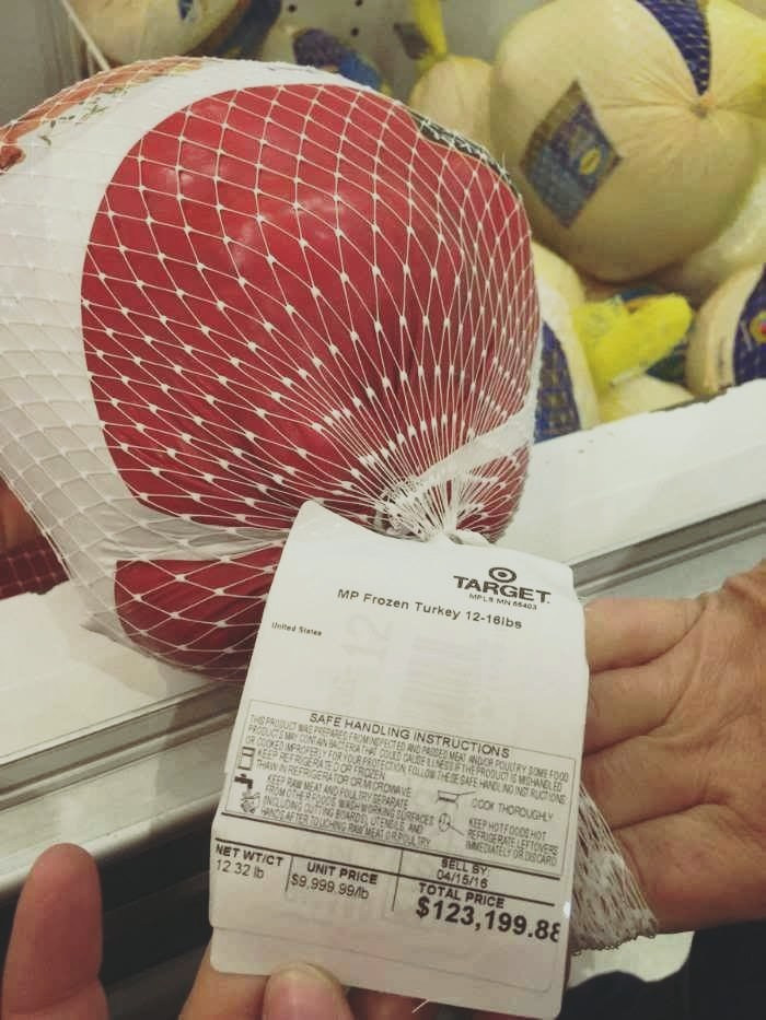 A frozen turkey at Target cost $123,000 or more specifically $123,199.88 and some made mentions of Joe Biden.