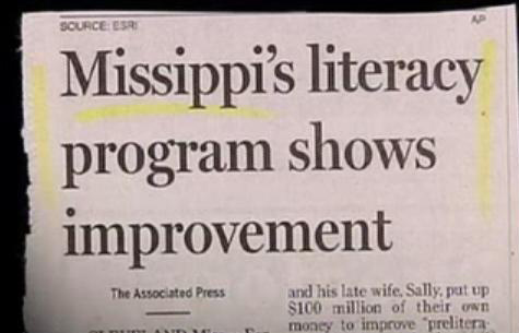 A headline said Missippi's literacy program shows improvement and claimed to be from the Associated Press in Mississippi.
