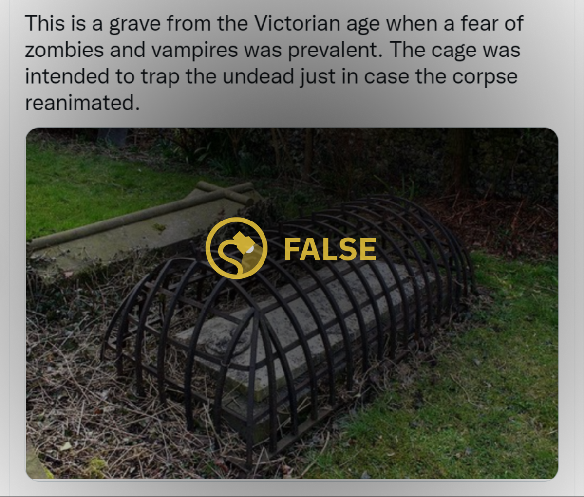 This is a grave from the Victorian age when a fear of zombies and vampires was prevalent. The cage was intended to trap the undead just in case the corpse reanimated.