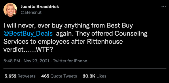 According to reports Best Buy sent a message to employees offering support after the verdict in the Kyle Rittenhouse trial.