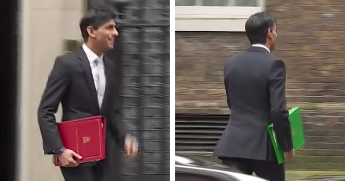 A politician's briefcase purportedly changes color from red to green after he passed a park car on TV on Sky News in a TikTok video.