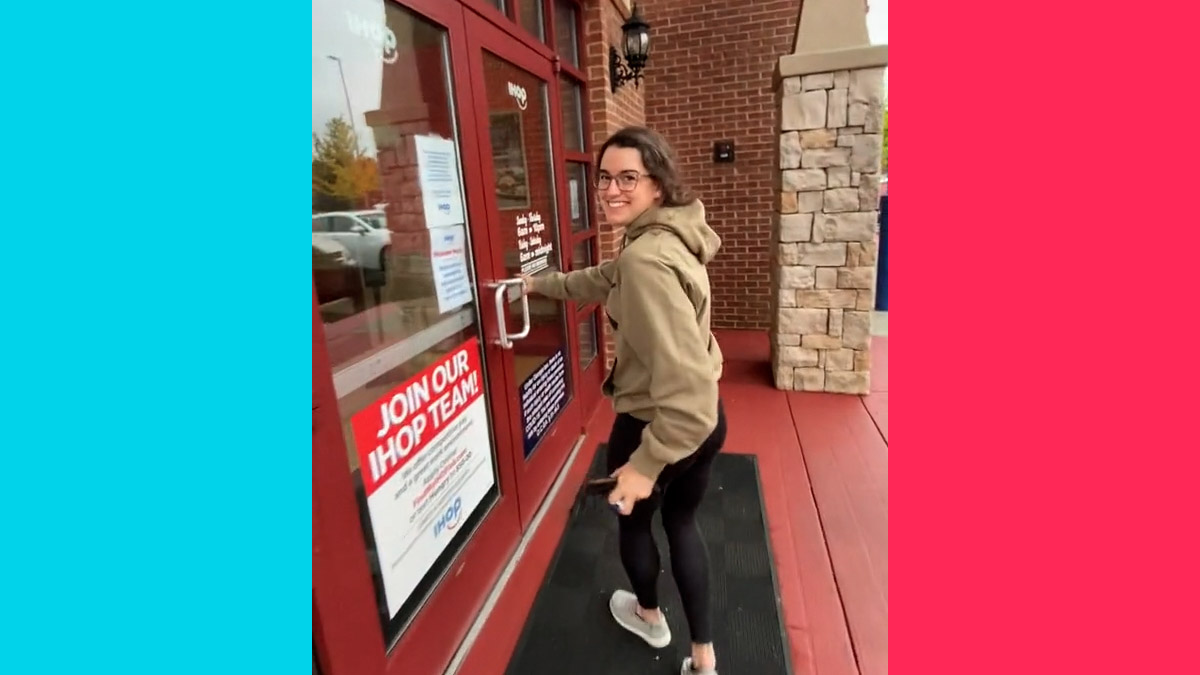 A U.S. Army soldier surprised her younger sister and reunited with her at IHOP in Canton Georgia in a TikTok video. Credit is extended to TikTok user @madalynne_nicole.