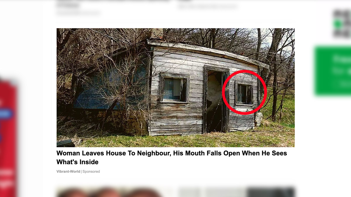 According to an ad a woman leaves house to neighbour his mouth falls open when he sees what's inside.