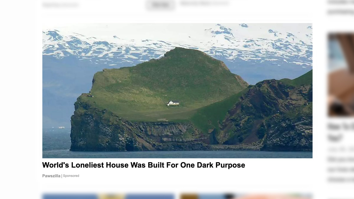 At Snopes, we've debunked the myths behind ElliÃ°aey in Iceland, also known as the world's loneliest house.