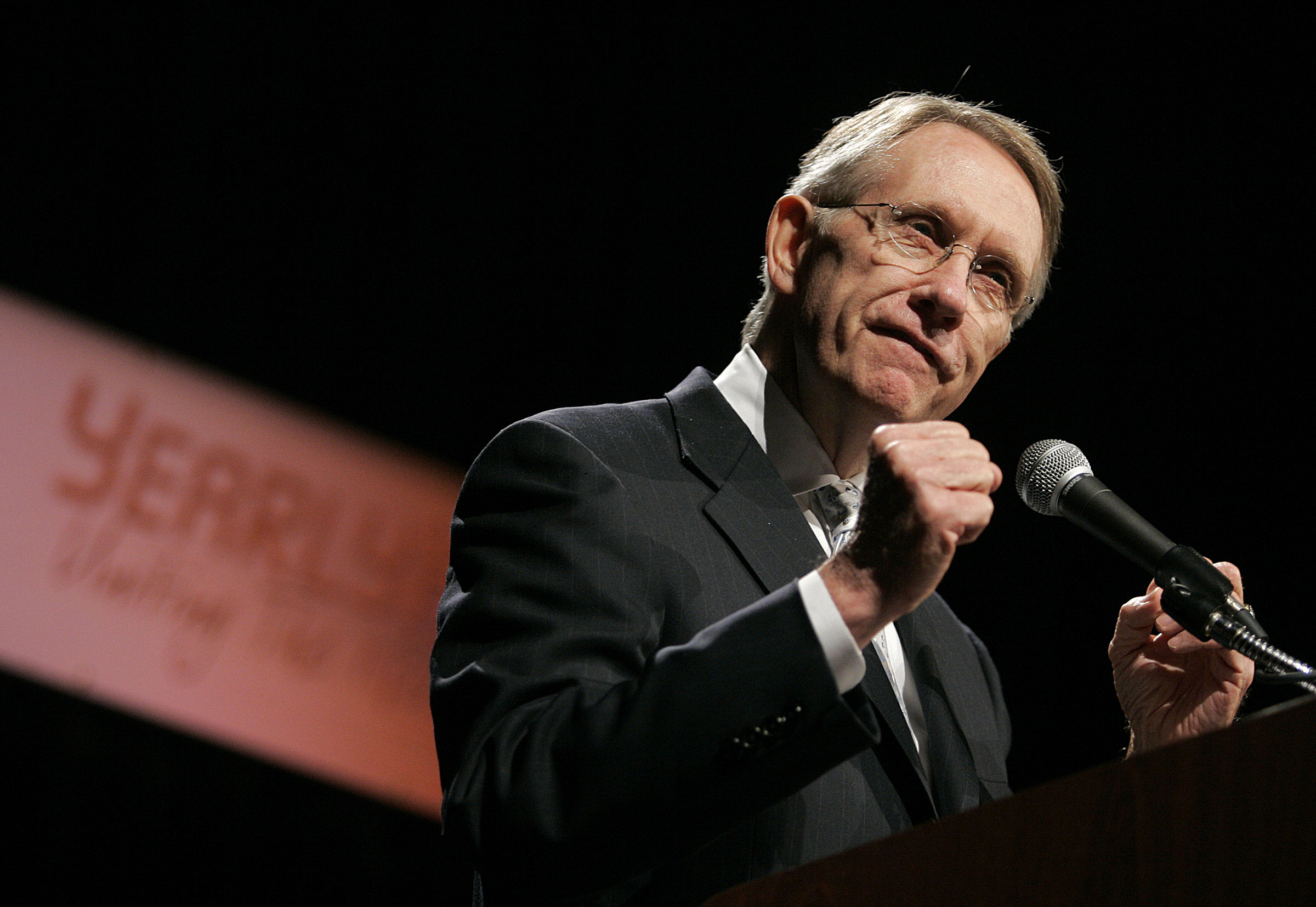 FILE - Senate Minority Leader Harry Reid, D-Nev., delivers a speech at the YearlyKos convention in Las Vegas on June 10, 2006. Reid, the former Senate majority leader and Nevada’s longest-serving member of Congress, has died. He was 82. (AP Photo/Jae C. Hong, File)