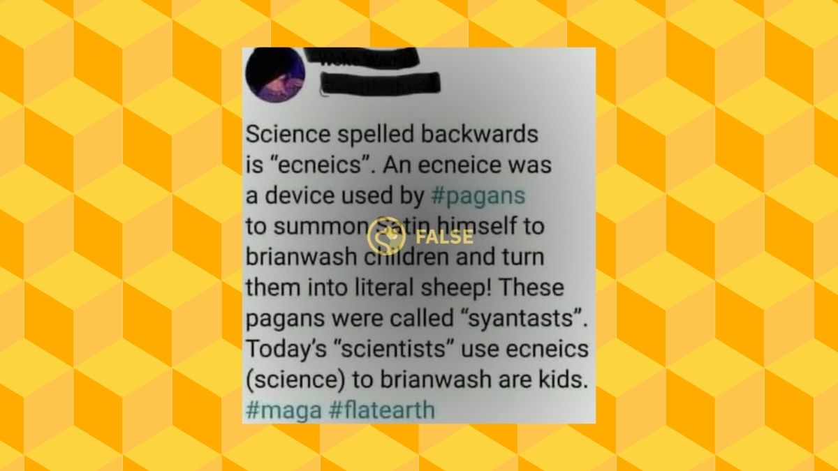 ecneics. science spelled backwards, pagan word