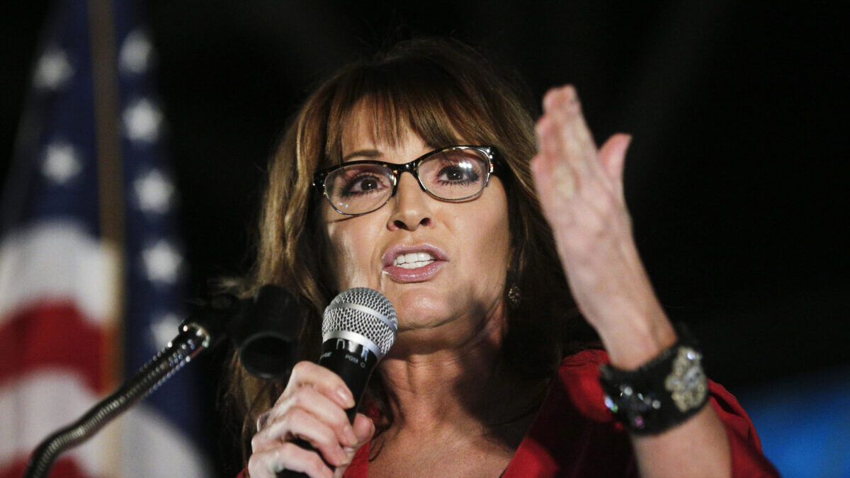 FILE - In this Sept. 21, 2017, file photo, former vice presidential candidate Sarah Palin speaks at a rally in Montgomery, Ala. Palin is on the verge of making new headlines in a legal battle with The New York Times. A defamation lawsuit against the Times, brought by the brash former Alaska governor in 2017, is set to go to trial starting Monday, Jan. 24, 2022 in federal court in Manhattan. (AP Photo/Brynn Anderson, File)
