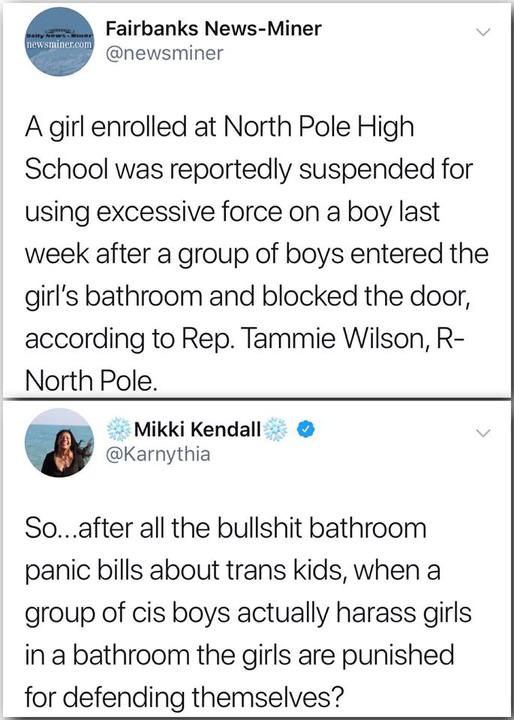 A bathroom incident that occurred at North Pole High School in Fairbanks Alaska in 2019 was reposted to Reddit without context in 2022.