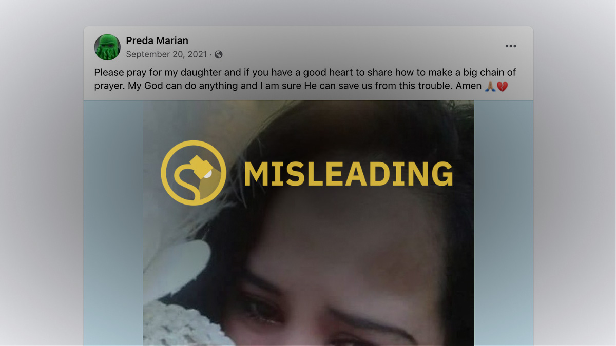 A viral prayer request featuring a picture of a crying mother and baby girl asked for people to please pray for my daughter and make a big chain of prayer.