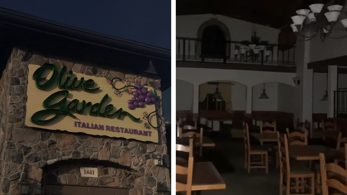 Abandoned Olive Garden Explored at Night in Video