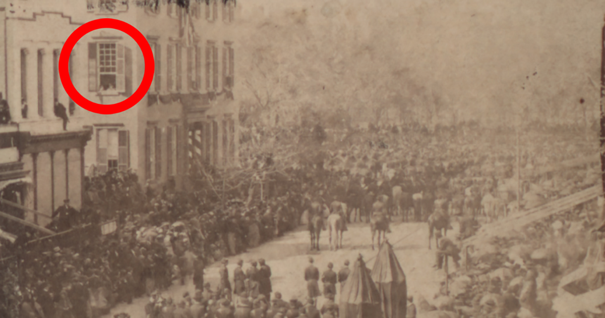 Theodore Roosevelt better known as Teddy was visible in a window in a picture or photo that was taken by a photographer at Abraham Lincoln's funeral procession in New York.