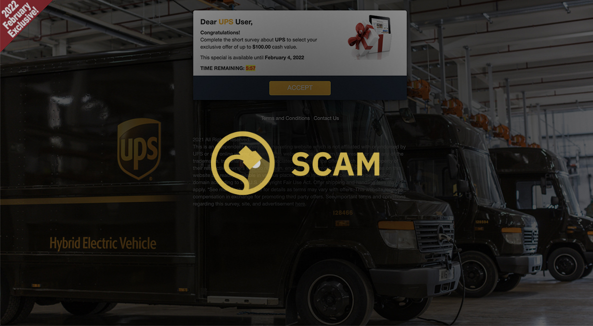 A UPS scam email promised an exclusive reward and included a supposed confirmation receipt however it all just led to surveys and fake offers.
