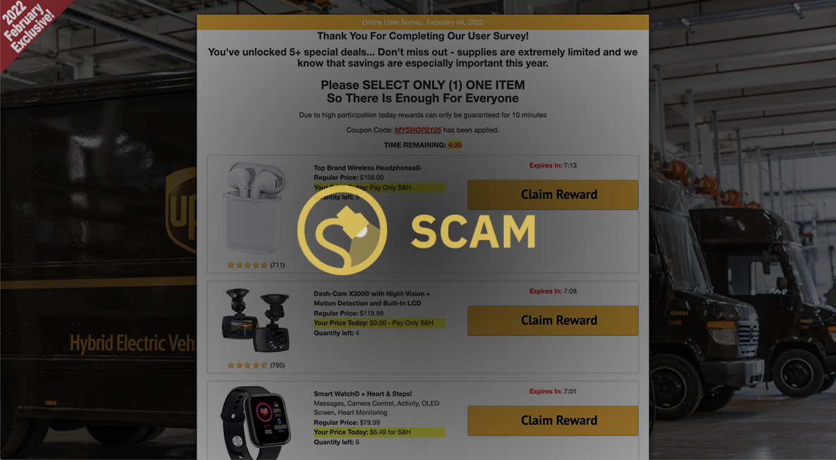 A UPS scam email promised an exclusive reward and included a supposed confirmation receipt however it all just led to surveys and fake offers.