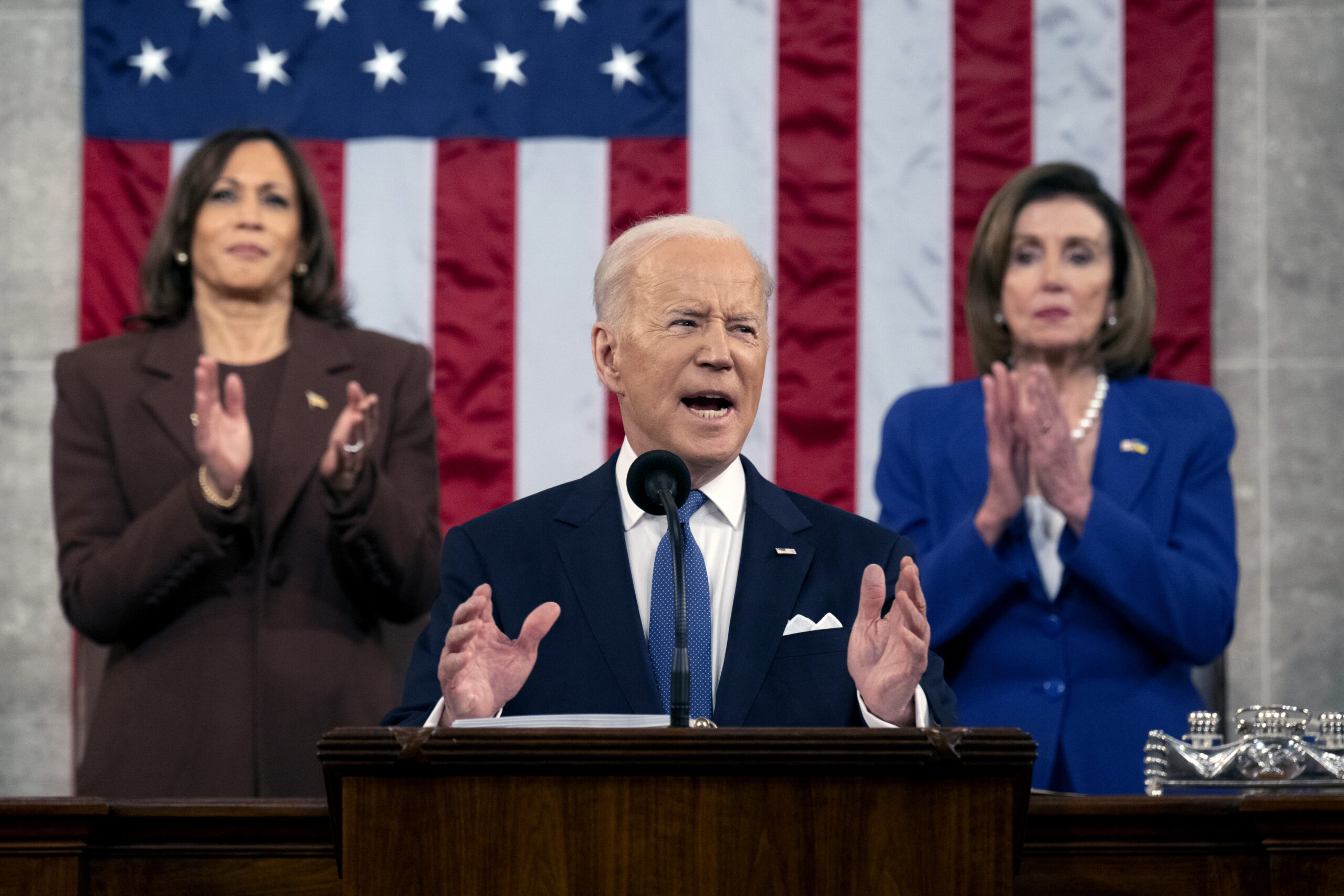 President Joe Biden delivers his State of the Union address to a joint session of Congress at the Capitol, Tuesday, March 1, 2022, in Washington. (Saul Loeb, Pool via AP)