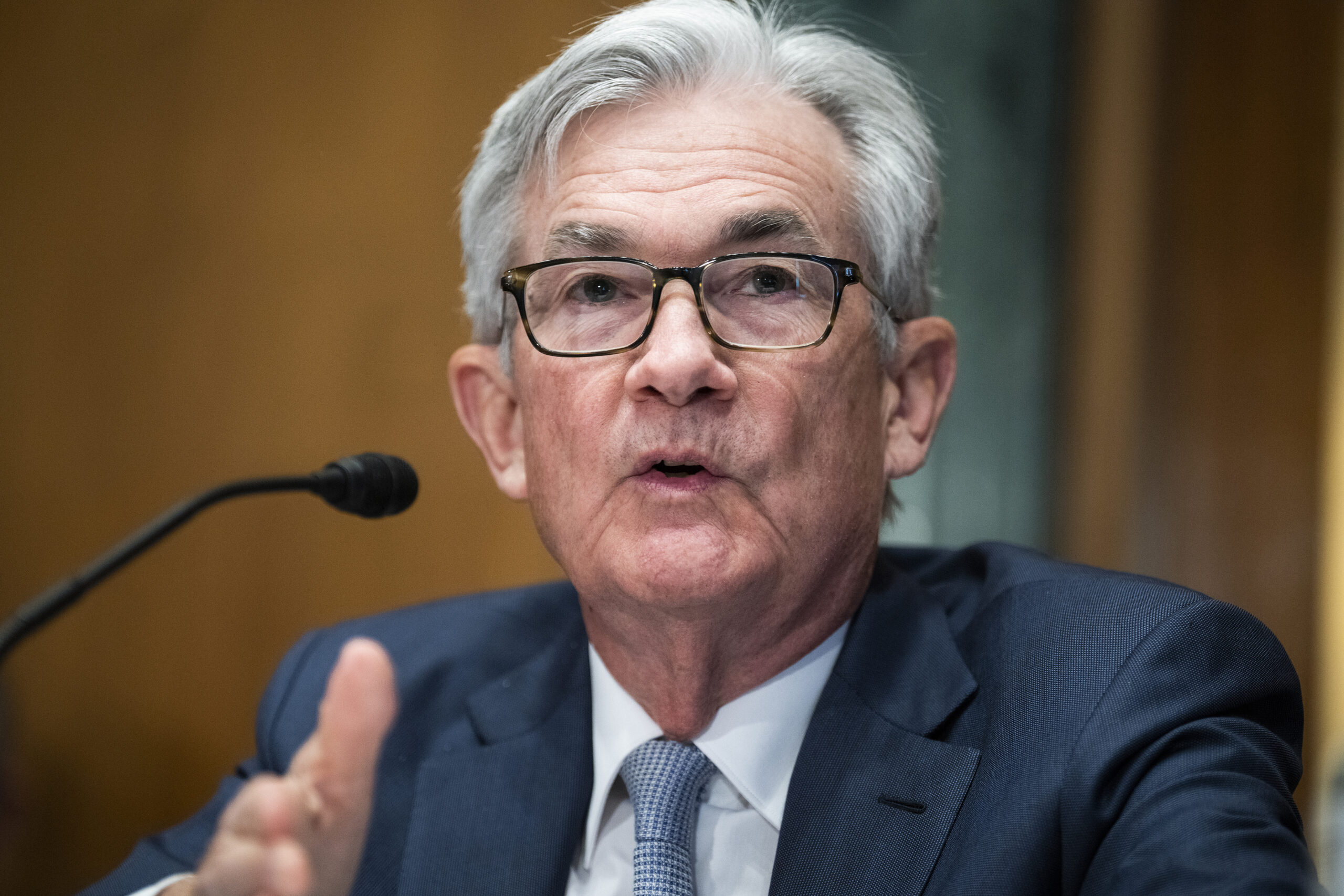 Federal Reserve Chairman Jerome Powell testifies before the Senate Banking Committee hearing, Thursday, March 3, 2022 on Capitol Hill in Washington. (Tom Williams, Pool via AP)