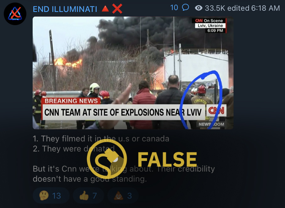 According to a false and misleading Telegram video CNN and Don Lemon broadcast a crude oil tank farm explosion fire in Edmonton Canada from 2021 to represent Lviv Ukraine in 2022.