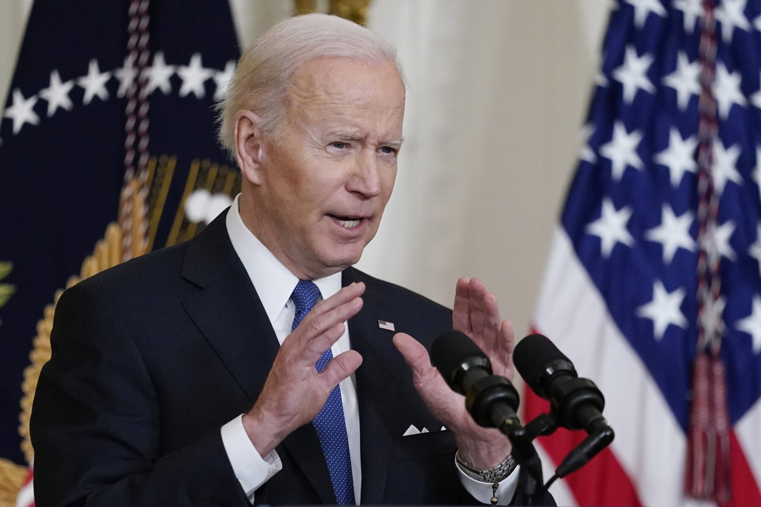 President Joe Biden speaks during an event about the Affordable Care Act, in the East Room of the White House in Washington, Tuesday, April 5, 2022. (AP Photo/Carolyn Kaster)