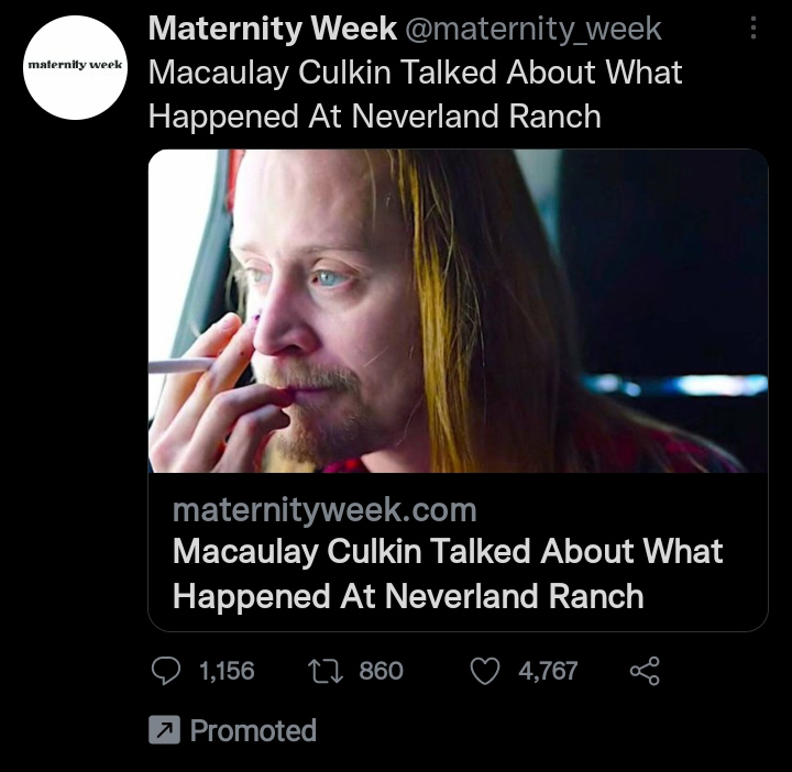 Un tweet publicitario de Twitter dijo que Macaulay Culkin habló sobre lo que sucedió en Neverland Ranch.