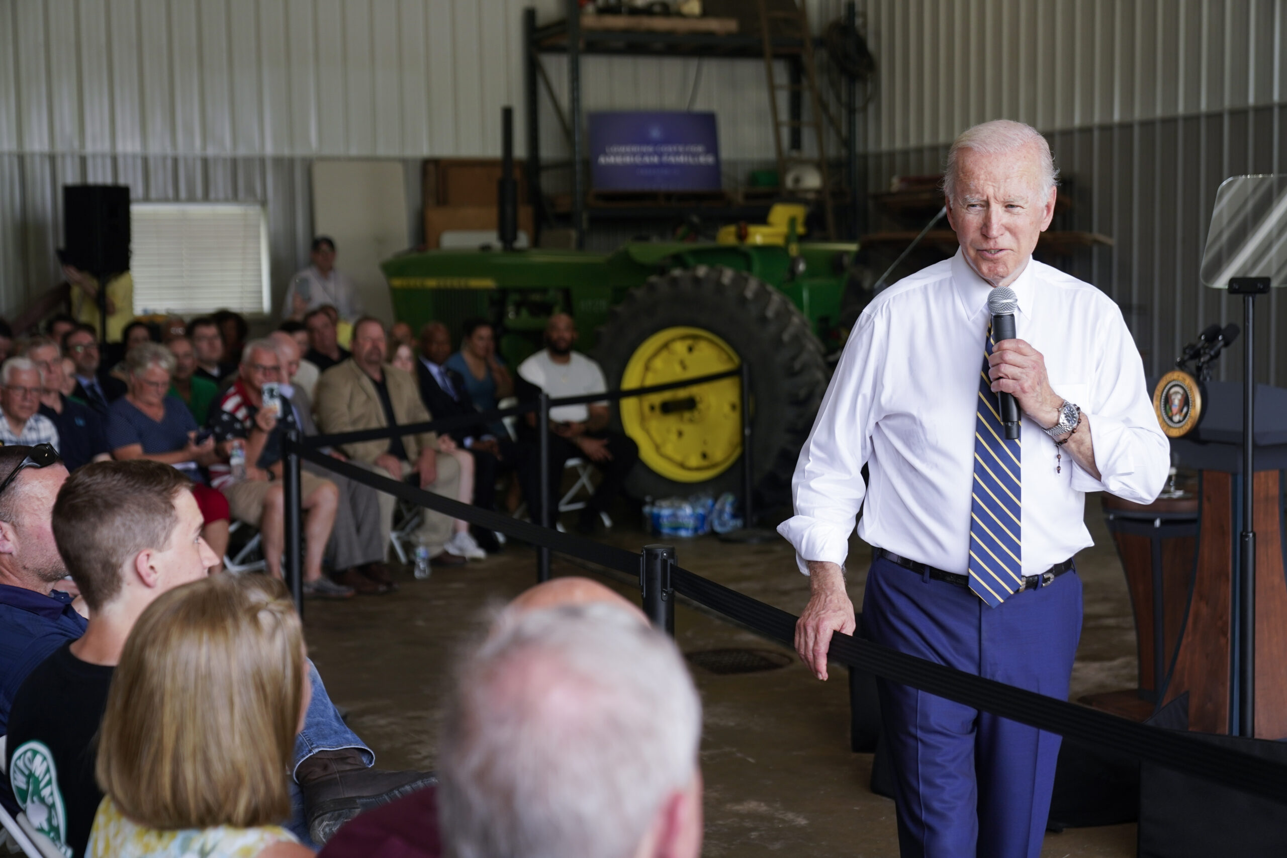 President Joe Biden speaks during a visit to O'Connor Farms, Wednesday, May 11, 2022, in Kankakee, Ill. Biden visited the farm to discuss food supply and prices as a result of Putin's invasion of Ukraine. (AP Photo/Andrew Harnik)