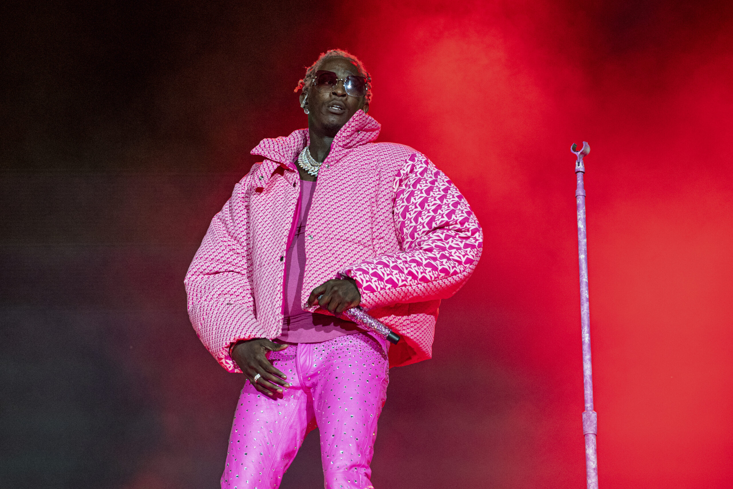 FILE - Young Thug performs on day four of the Lollapalooza Music Festival on Sunday, Aug. 1, 2021, at Grant Park in Chicago. The Atlanta rapper, whose name is Jeffrey Lamar Williams, was arrested Monday, May 9, 2022, in Georgia on conspiracy to violate the state's RICO act and street gang charges, according to jail records. (Photo by Amy Harris/Invision/AP, File)