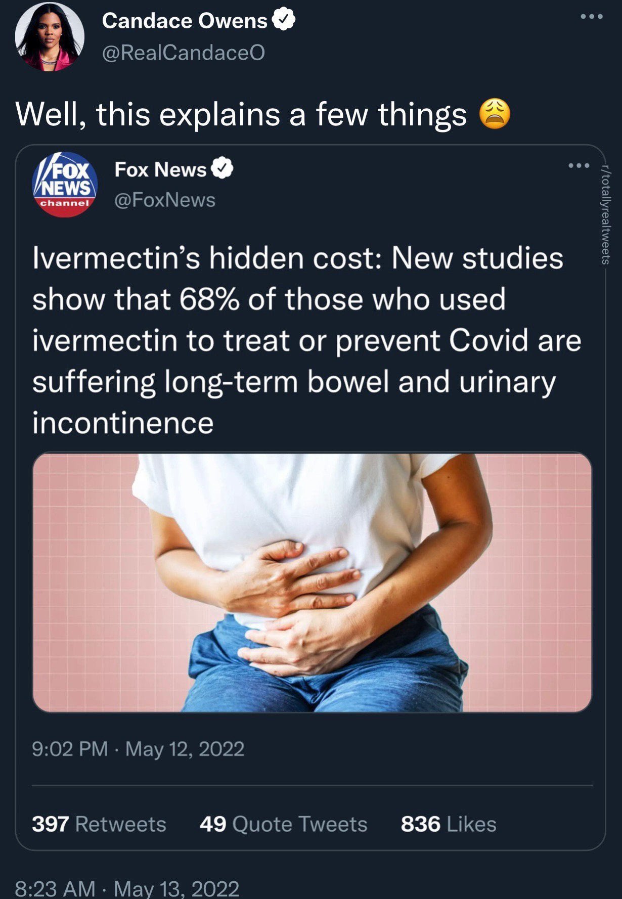 Candace Owens no respondió a un tuit de Fox News sobre los costos ocultos de la ivermectina.