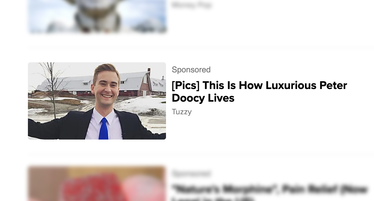 An online ad claimed that Fox News White House correspondent Peter Doocy lives in a luxurious barn or on a farm.