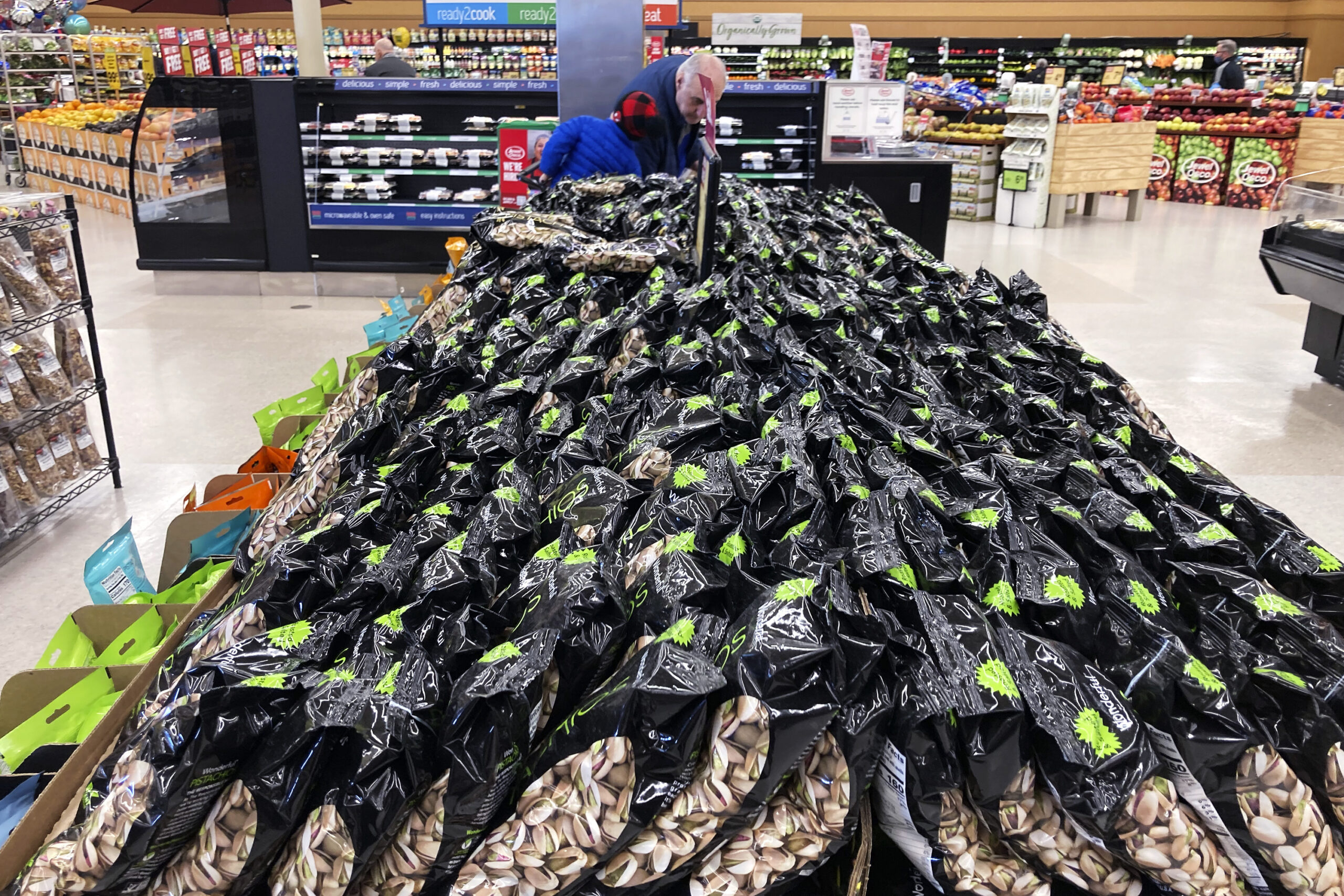 FILE - Bags of Pistachios are displayed at a grocery store in Mount Prospect, Ill., on, April 1, 2022. Consumer prices surged 8.6% last month from 12 months earlier, faster than April’s year-over-year surge of 8.3%, the Labor Department said Friday, June 10, 2022. (AP Photo/Nam Y. Huh)