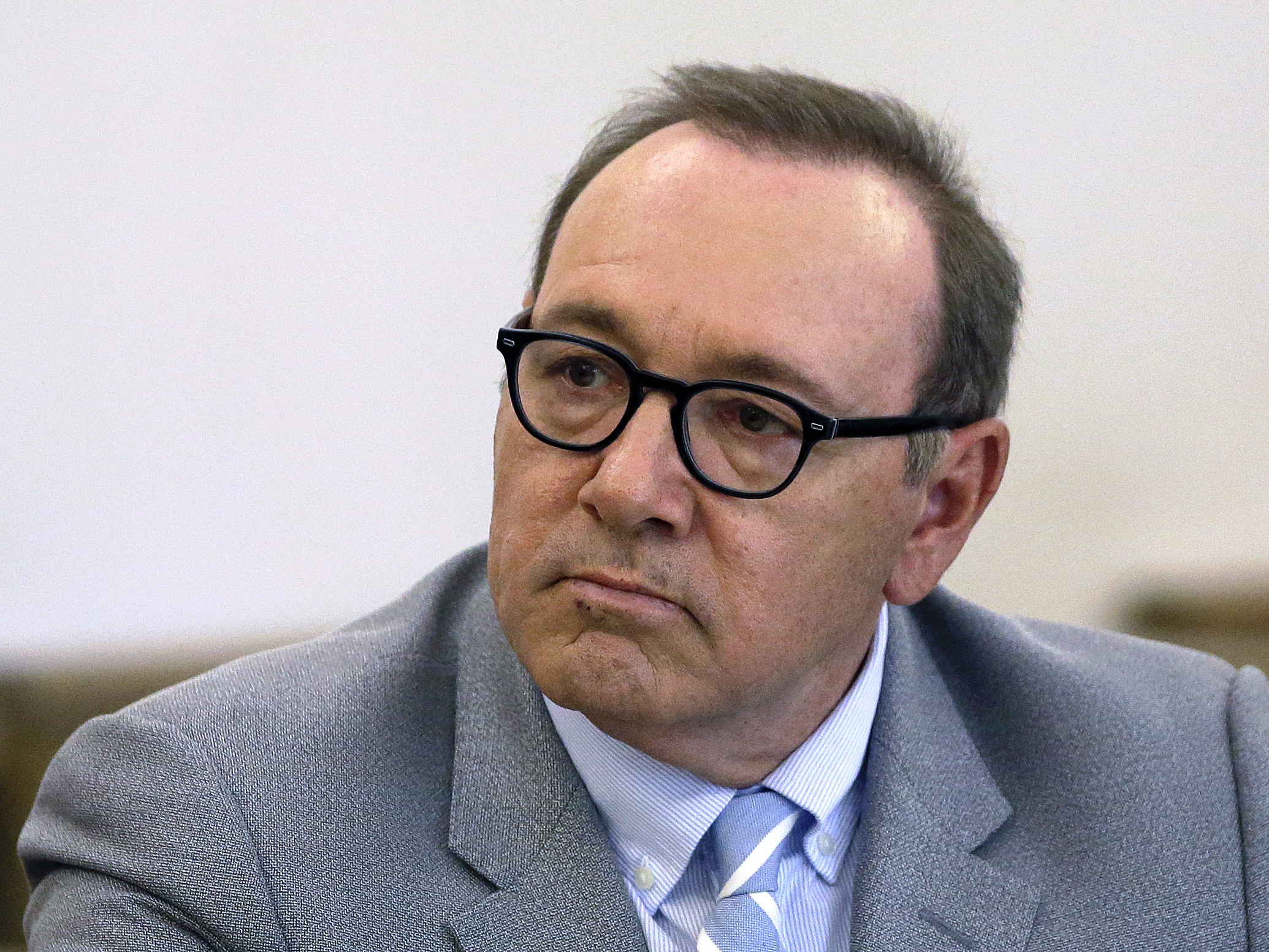 Actor Kevin Spacey attends a pretrial hearing on Monday, June 3, 2019, at district court in Nantucket, Mass. British police say actor Kevin Spacey is expected to appear in a court in London this week after he was charged with sexual offenses against three men. Spacey, 62, is accused of four counts of sexual assault and one count of causing a person to engage in penetrative sexual activity without consent. (AP Photo/Steven Senne)