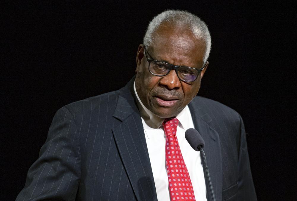 Supreme Court Justice Clarence Thomas speaks Sept. 16, 2021, at the University of Notre Dame in South Bend, Ind.
