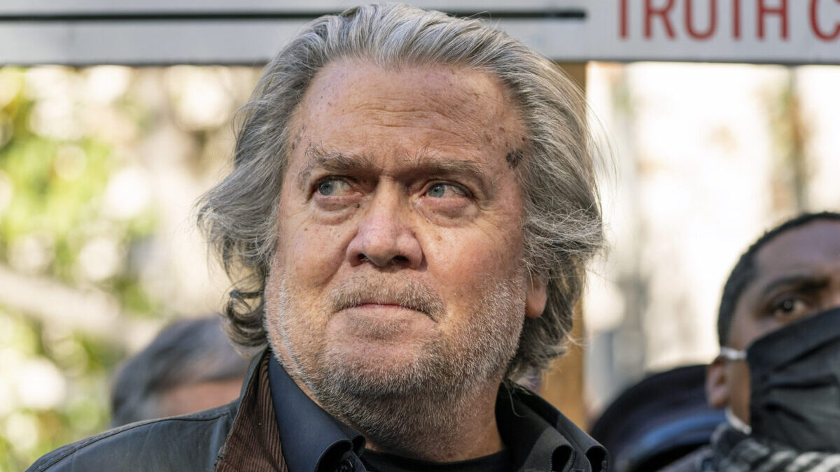 FILE - Former White House strategist Steve Bannon speaks with reporters after departing federal court on Nov. 15, 2021, in Washington.  (AP Photo/Alex Brandon, File)