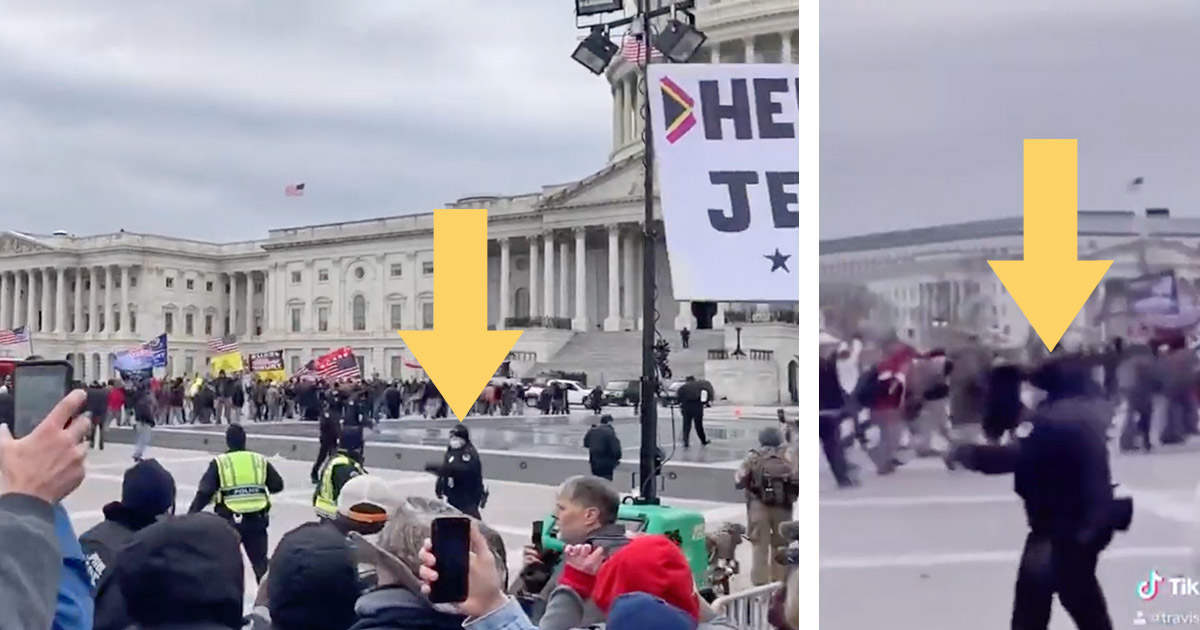 Videos were misleading that said US Capitol Police were waving in protesters including clips captioned as quote Capitol Police Officer Brings Terrorists In and quote A Police Officer WAVED THEM ALL IN.