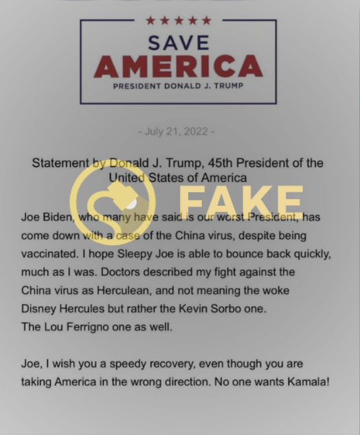 Fake statement by Donald Trump