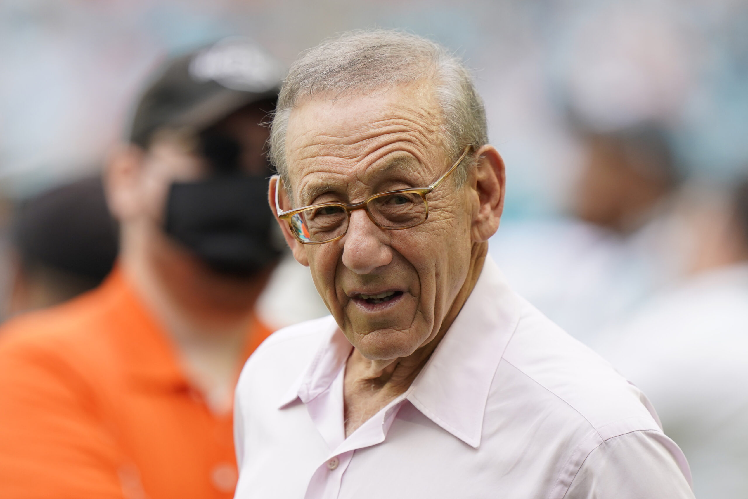 FILE - Miami Dolphins owner Stephen Ross gestures at the end of an NFL football game against the Atlanta Falcons, on Oct. 24, 2021, in Miami Gardens, Fla. The NFL has suspended Miami Dolphins owner Stephen Ross and fined him $1.5 million for tampering with Tom Brady and Sean Payton following a six-month investigation stemming from Brian Flores' racial discrimination lawsuit against the league. (AP Photo/Wilfredo Lee, FIle)