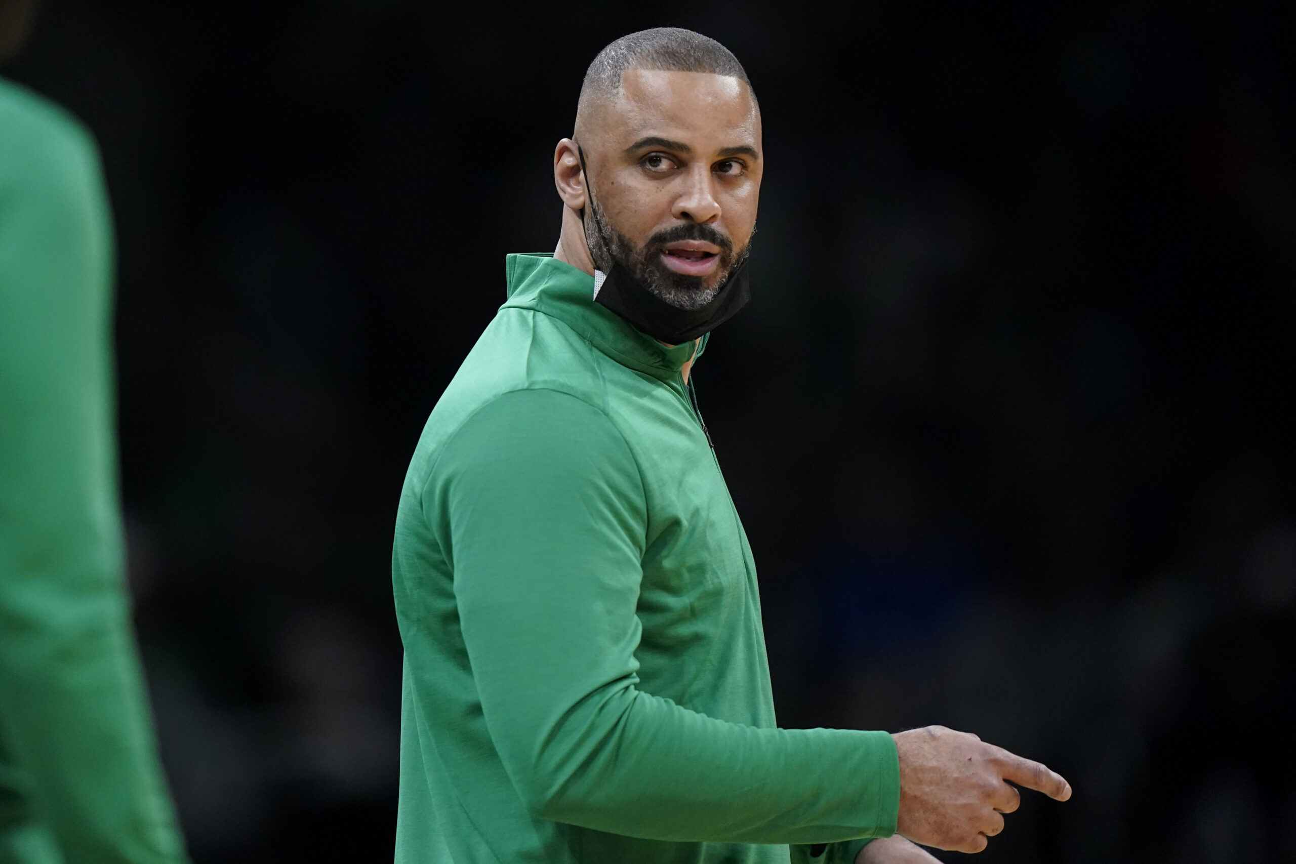 FILE - Boston Celtics head coach Ime Udoka speaks from the bench during the first half of an NBA basketball game against the Charlotte Hornets, Wednesday, Feb. 2, 2022, in Boston. The Boston Celtics are planning to discipline coach Ime Udoka, likely with a suspension, because of an improper relationship with a member of the organization, two people with knowledge of the matter told The Associated Press on Thursday, Sept. 22, 2022.(AP Photo/Steven Senne, File)
