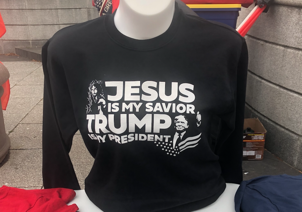 Shirts for sale on Jan. 6, 2021, combined loyalty to Jesus and to Donald Trump. Joyce Dalsheim, CC BY-ND
