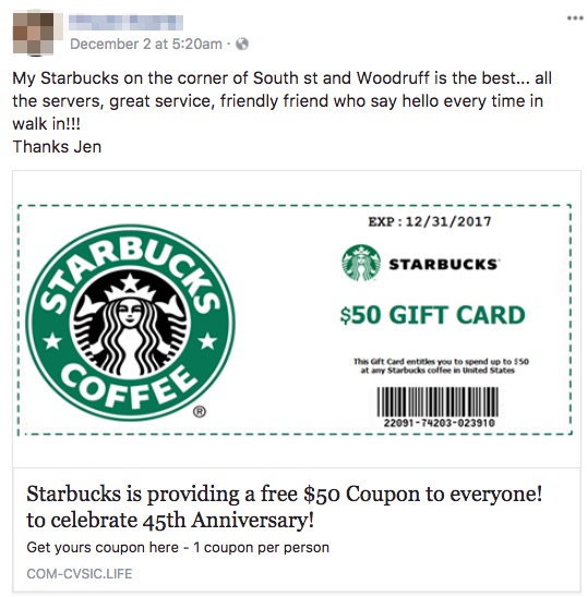 starbucks is providing a free $50 coupon to everyone to celebrate 45th anniversary