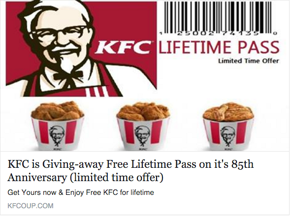 free lifetime pass KFC