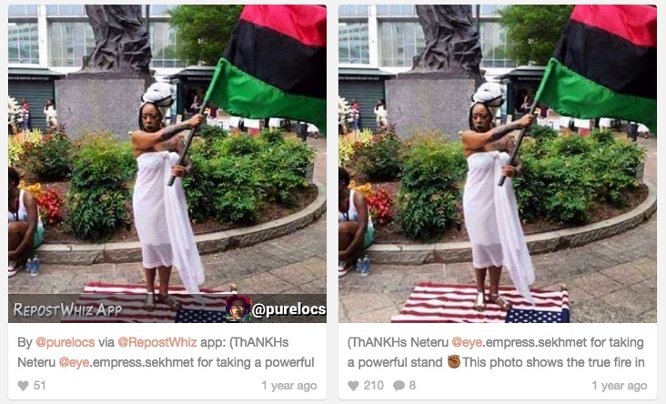 hillary supporter stands on flag