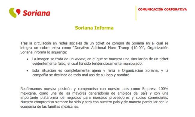 Soriana statement
