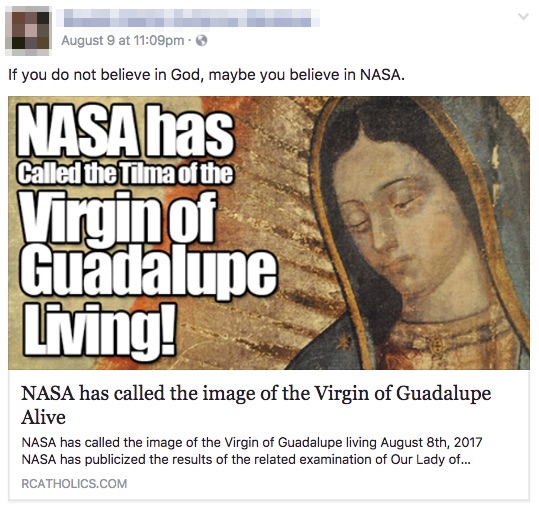 nasa has called the image of the virgin of guadalupe alive