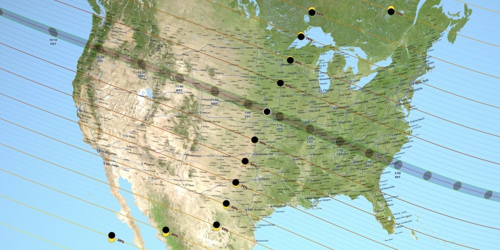 Map of eclipse totality across North America
