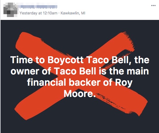 taco bell owner financial backer roy moore