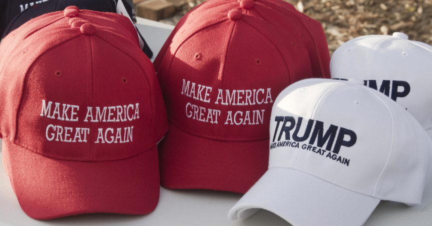 Hats that say "Make America Great Again" and "TRUMP."