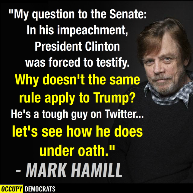 My question to the Senate: In his impeachment, President Clinton was forced to testify. Why doesn't the same rule apply to Trump?