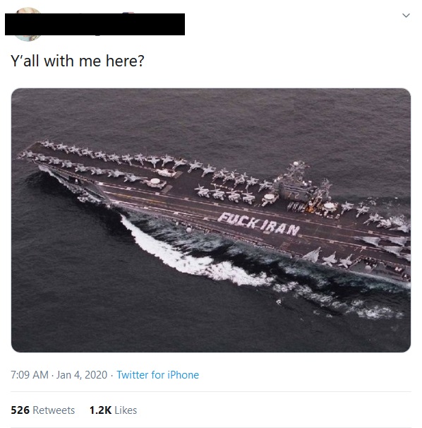 tweet fuck iran ship